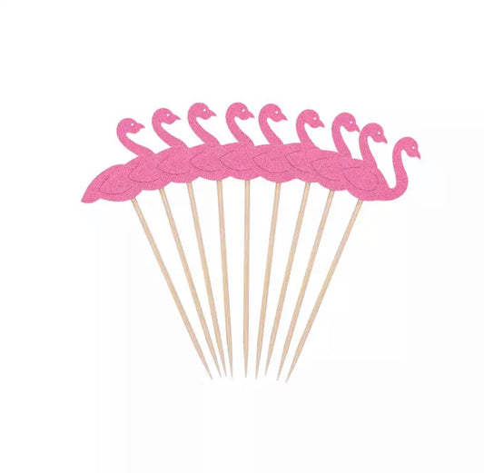 10pc Rose Pink Flamingo Cupcake Toppers