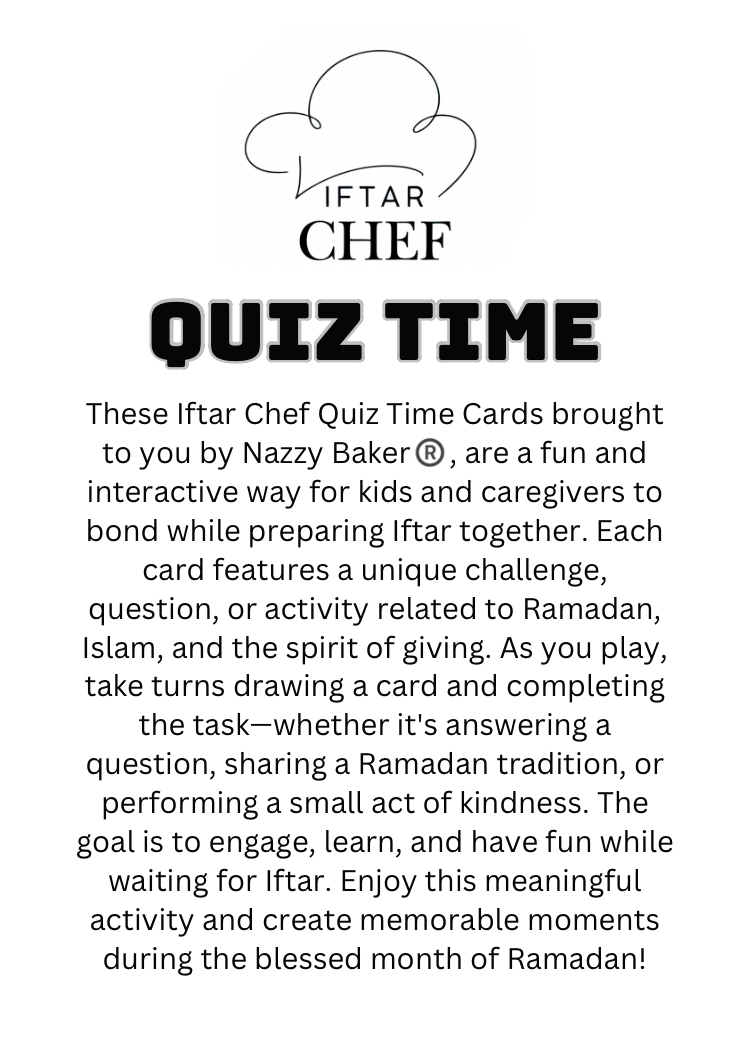 Iftar Chef Quiz Time and Challenge Game Cards - Digital Download