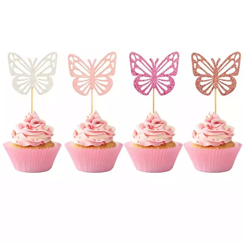 12pc - Glitter Butterfly Cupcake Toppers