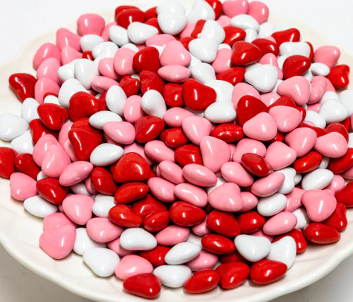 Red Pink and White Candy Shell, Chocolate Heart Sprinkles