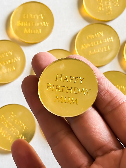 5 pc 3.5cm Happy Birthday Mum Gold Acrylic Topper