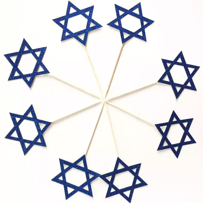 6pc Glitter Star of David Cupcake toppers