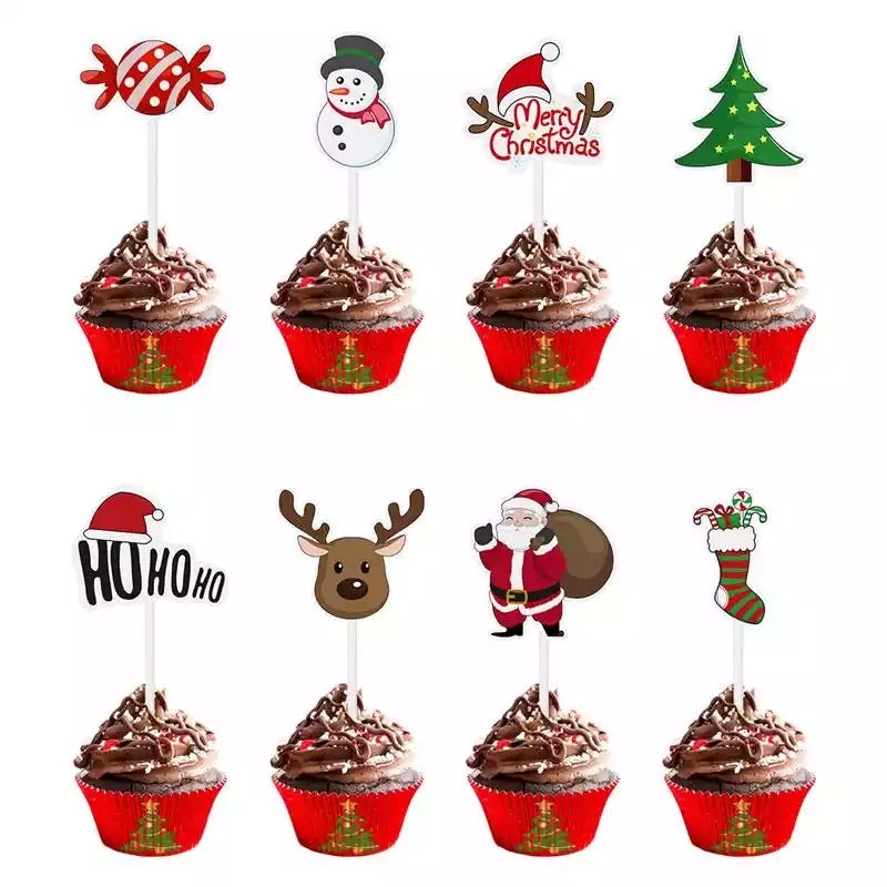 8pc Christmas Themed Cupcake Toppers