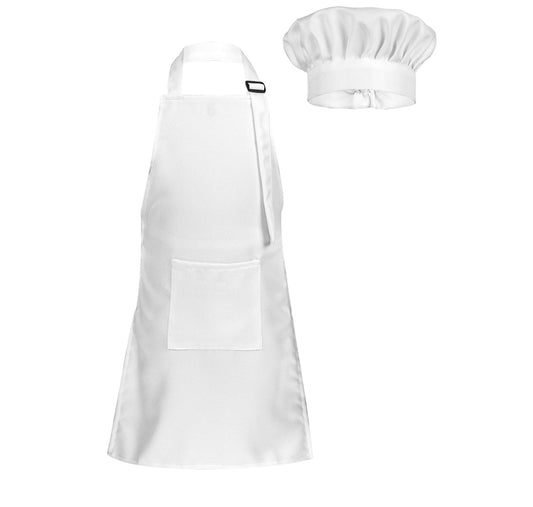Adjustable White Children’s Apron and Chefs Hat