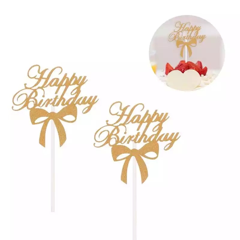 10pc Gold Glitter Happy Birthday Cake/Cupcake Toppers