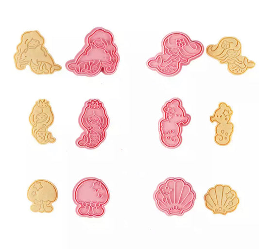 6pc Mermaid Themed Cookie Cutter/ Stamp set