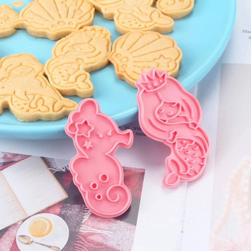 6pc Mermaid Themed Cookie Cutter/ Stamp set