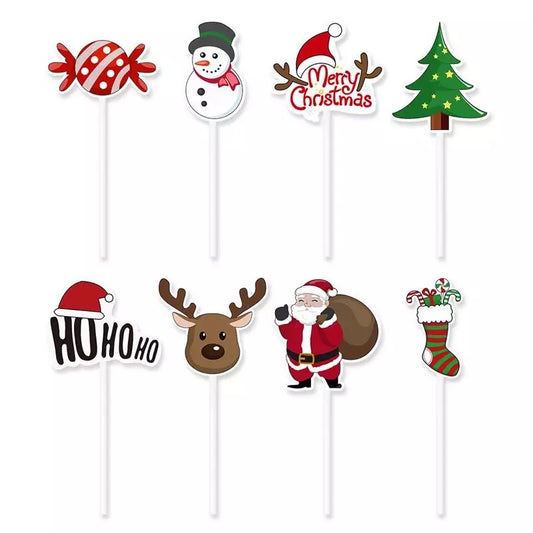 8pc Christmas Themed Cupcake Toppers