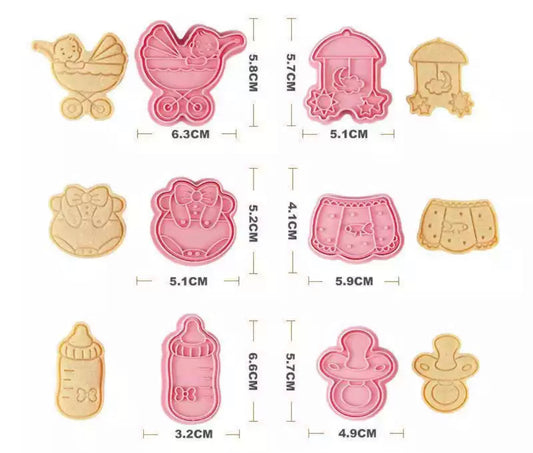 6pc Baby Shower Cookie Cutter and Stamp Set