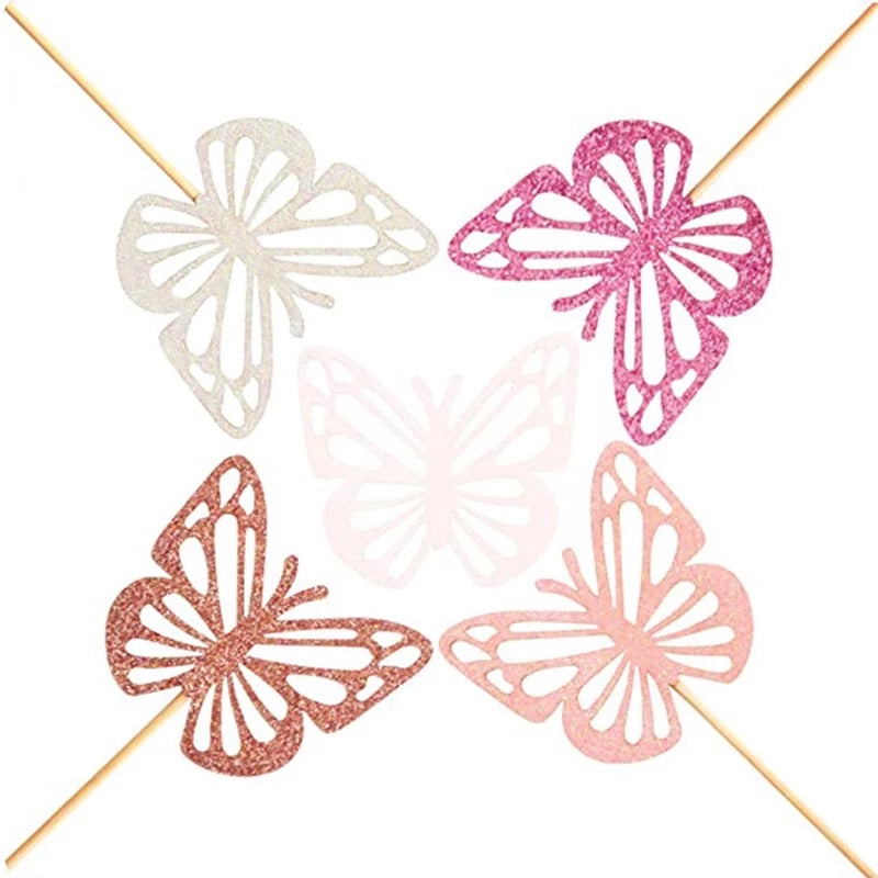 12pc - Glitter Butterfly Cupcake Toppers