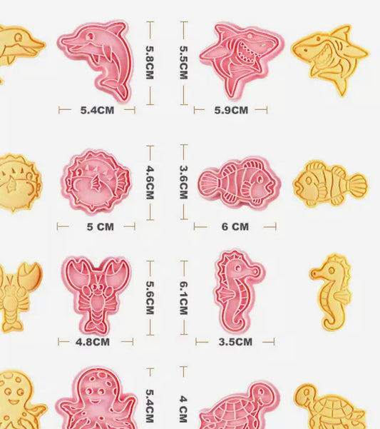 8pc Sea Creature Cookie Cutter and Stamp Set