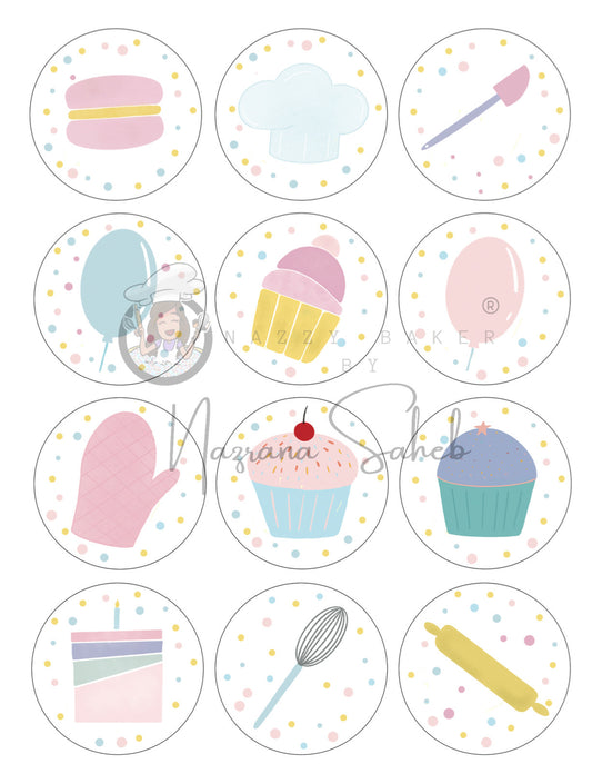 Instant Download Baking Party Cupcake Toppers
