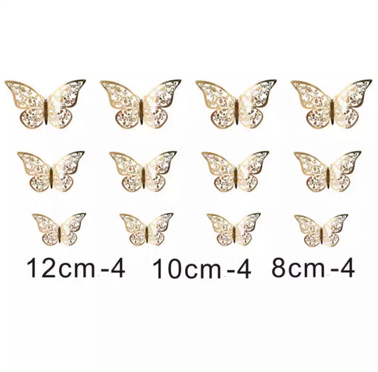 12 pc 3D Laser Cut Gold Butterfly Cake/Cupcake Toppers