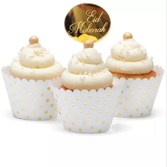 Acrylic Gold Eid Mubarak Cupcake Toppers
